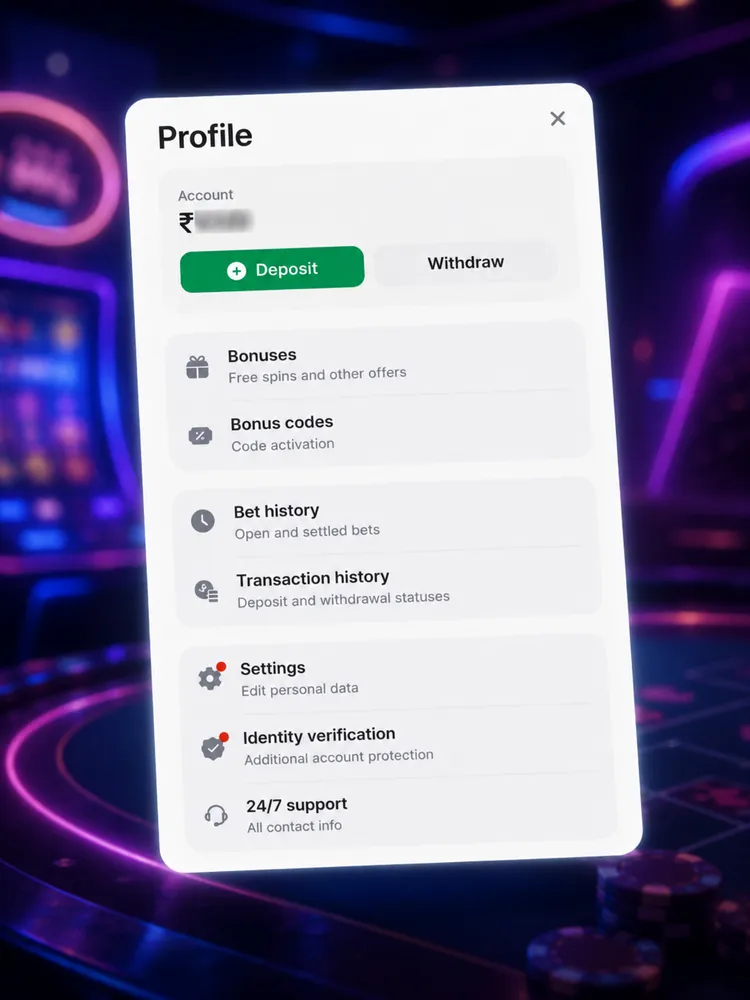 Casino profile menu showing the Identity Verification option