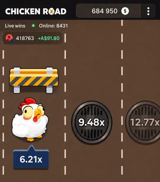 Chicken Road game screen with cash out button and multiplier values