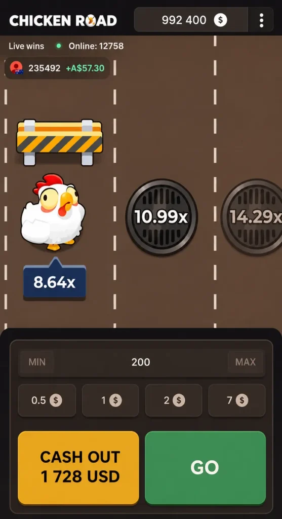 Chicken Road game interface with multipliers and cash out controls