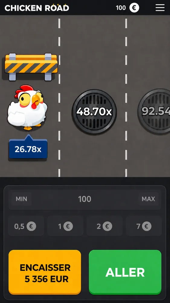 Chicken Road game screen with multipliers and cash-out controls