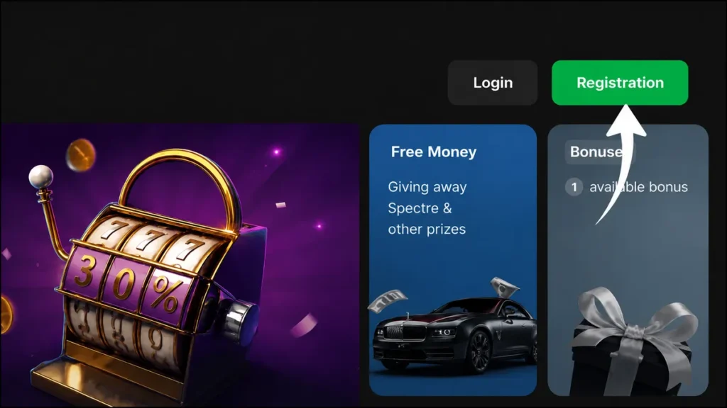 Casino login and registration buttons before opening the Chicken Road deposit section